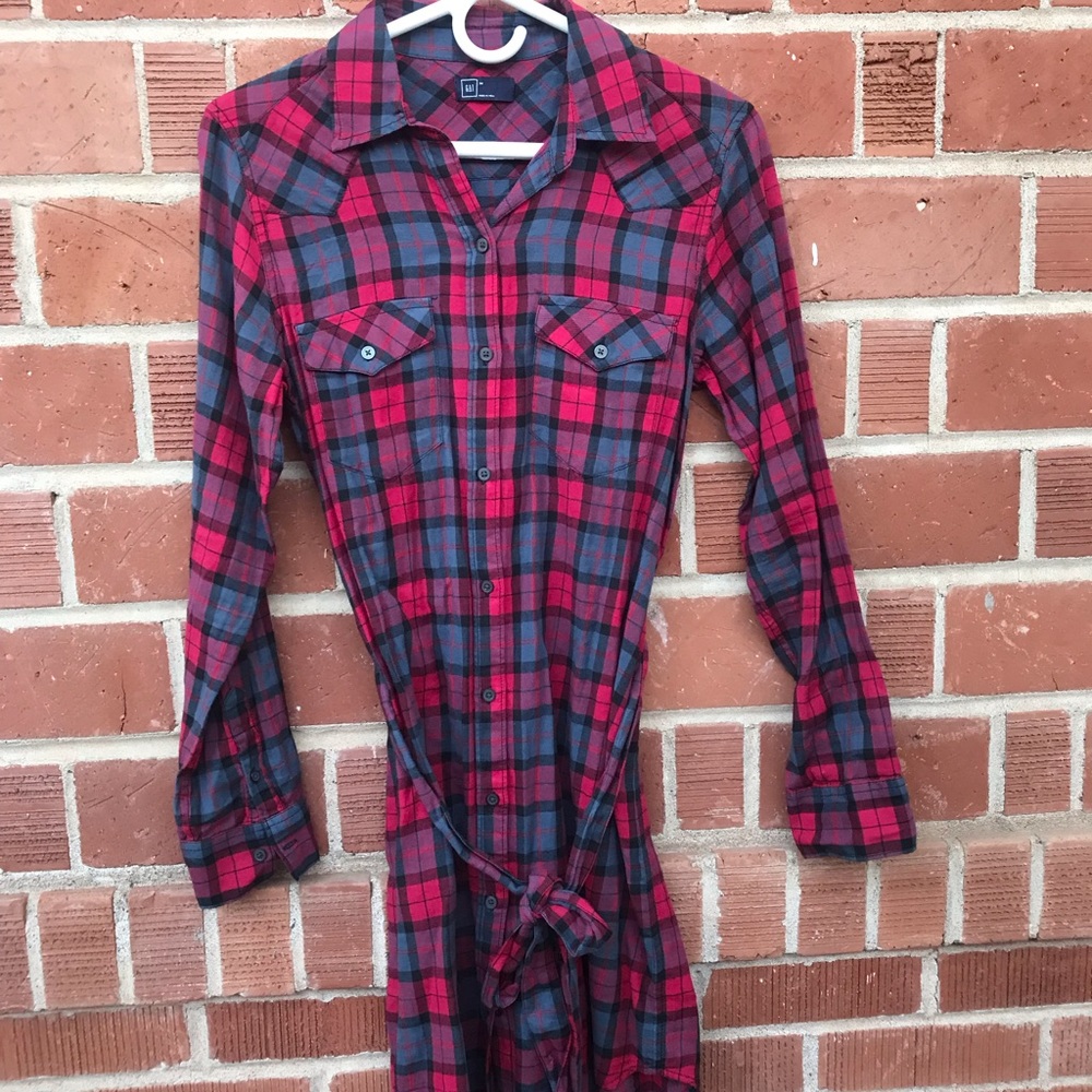 Gap Casual Red Plaid Shirtdress